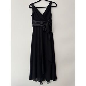 Evan Picone Chiffon Evening Midi Dress Ribbon Wrapped & Draped on Waist Sz‎ 6